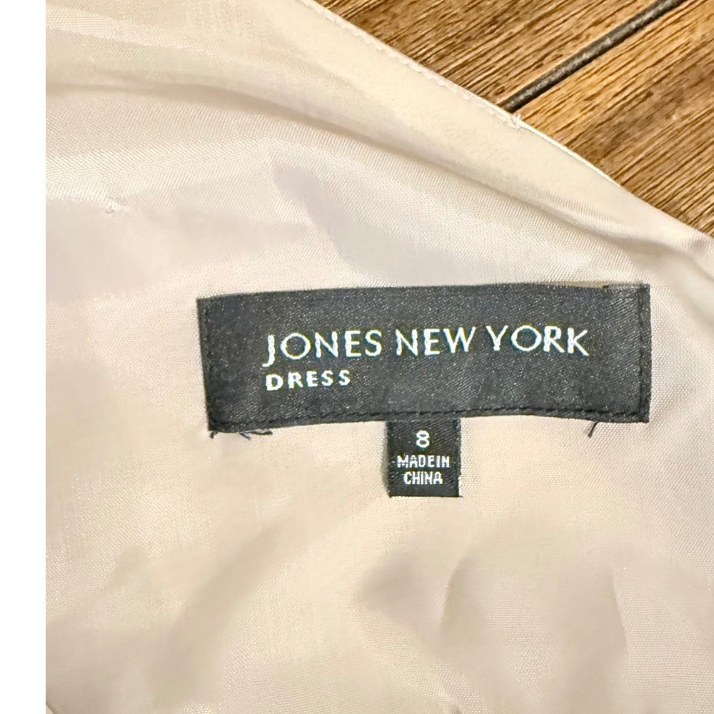 Jones New York Dress 8 Champagne Satin Black Empire Waist Cocktail Pleated - Picture 9 of 12